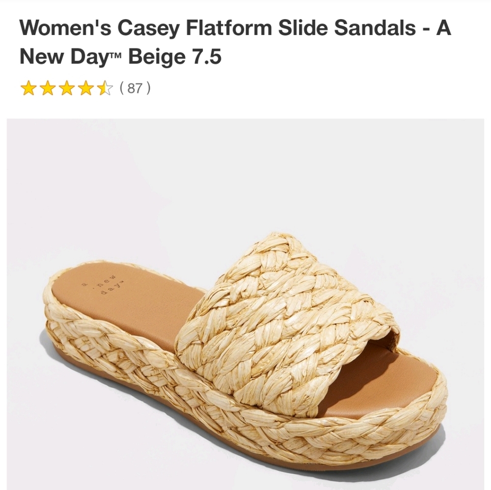 a new day Woven Raffia Flatform Slide Sandals in Beige